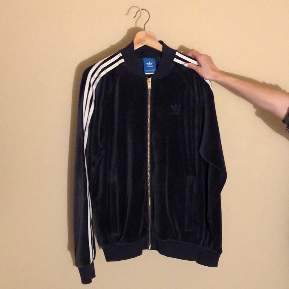 Adidas Velour Tracksuit Jacket, Navy, Medium
